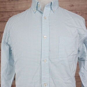 CHARLES TYRWHITT CLASSIC FIT NON-IRON TEAL CHECK‎ BUTTON UP DRESS SHIRT MENS L